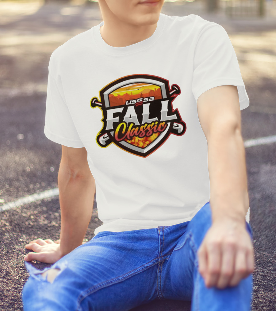 USSSA Arizona Baseball Fall Classic 2024 Shield With Bats And Autumn Leaves T-Shirt