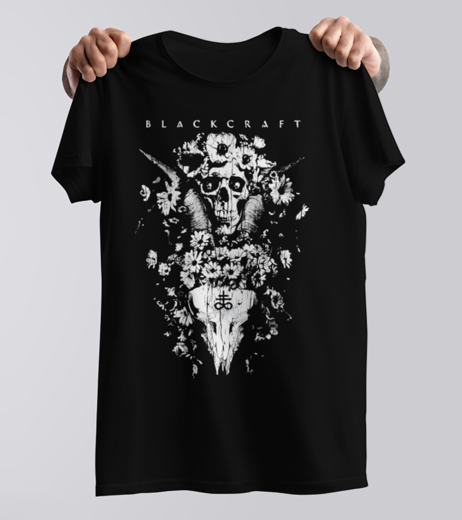 Blackcraft Midsummer Skull With Floral Motif And Antlers T-Shirt