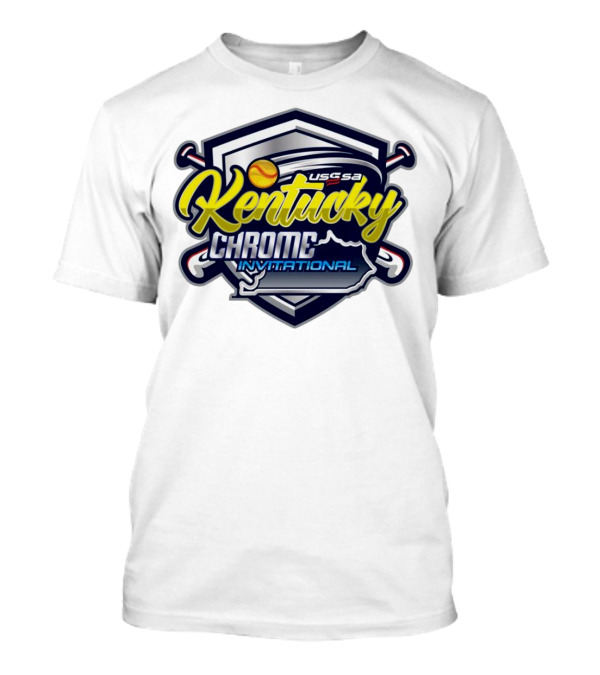 USSSA Kentucky Fast Pitch Chrome Invitational 2024 Logo With Baseball Bats And Map Outline T-Shirt