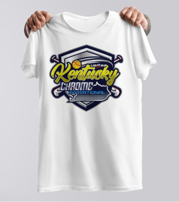USSSA Kentucky Fast Pitch Chrome Invitational 2024 Logo With Baseball Bats And Map Outline T-Shirt