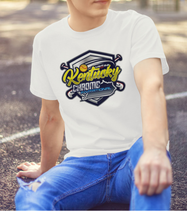 USSSA Kentucky Fast Pitch Chrome Invitational 2024 Logo With Baseball Bats And Map Outline T-Shirt