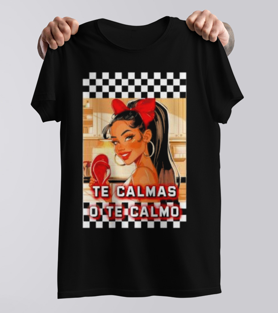 Te Calmas O Te Calmo Red Bandana Woman With Checkered Border T-Shirt