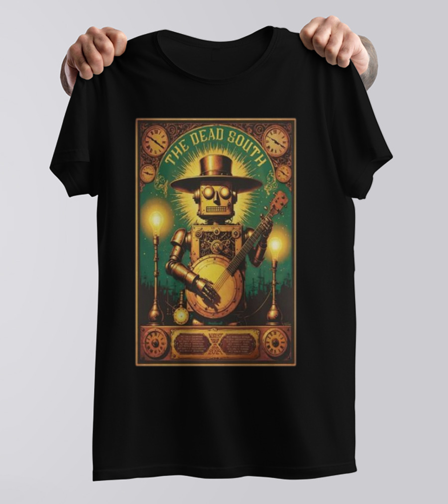 The Dead South American Tour August 2024 Vintage Robot Banjo Illuminated Clocks T-Shirt