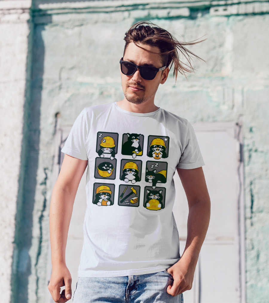Cats In Construction Jobs Pixel Art Game T-Shirt