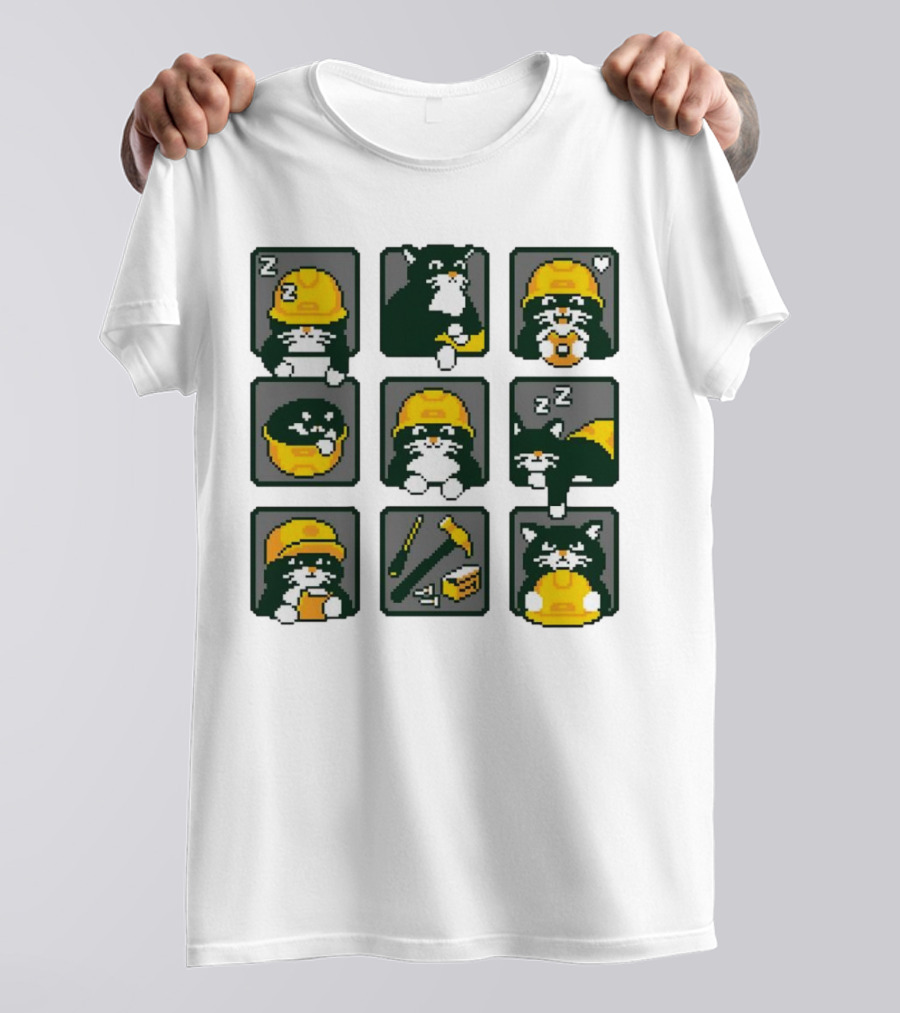 Cats In Construction Jobs Pixel Art Game T-Shirt