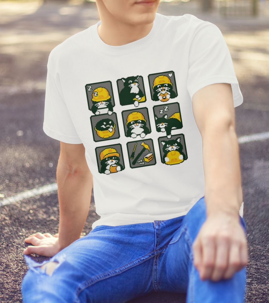 Cats In Construction Jobs Pixel Art Game T-Shirt