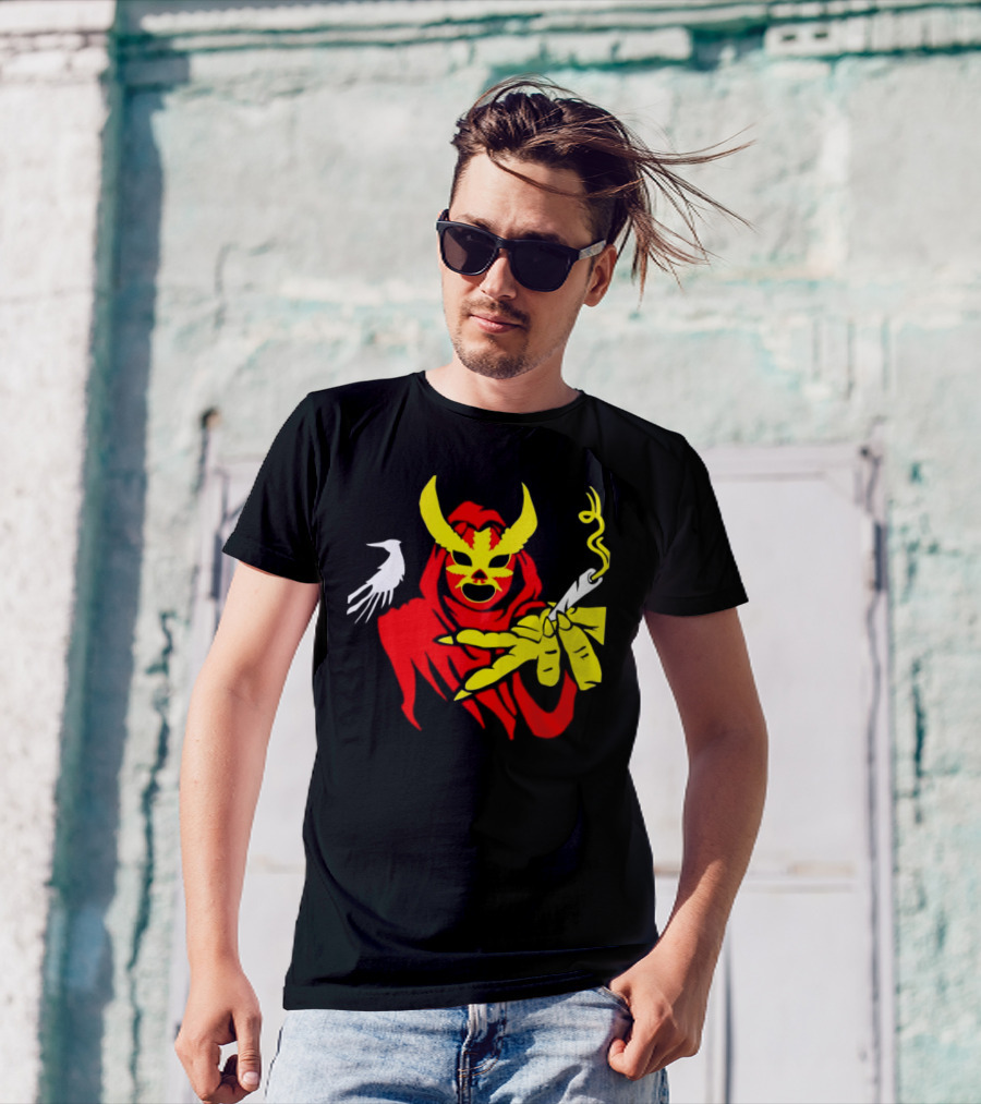 High Side Of The Ropes Wraithador Masked Figure Smoking With Raven T-Shirt