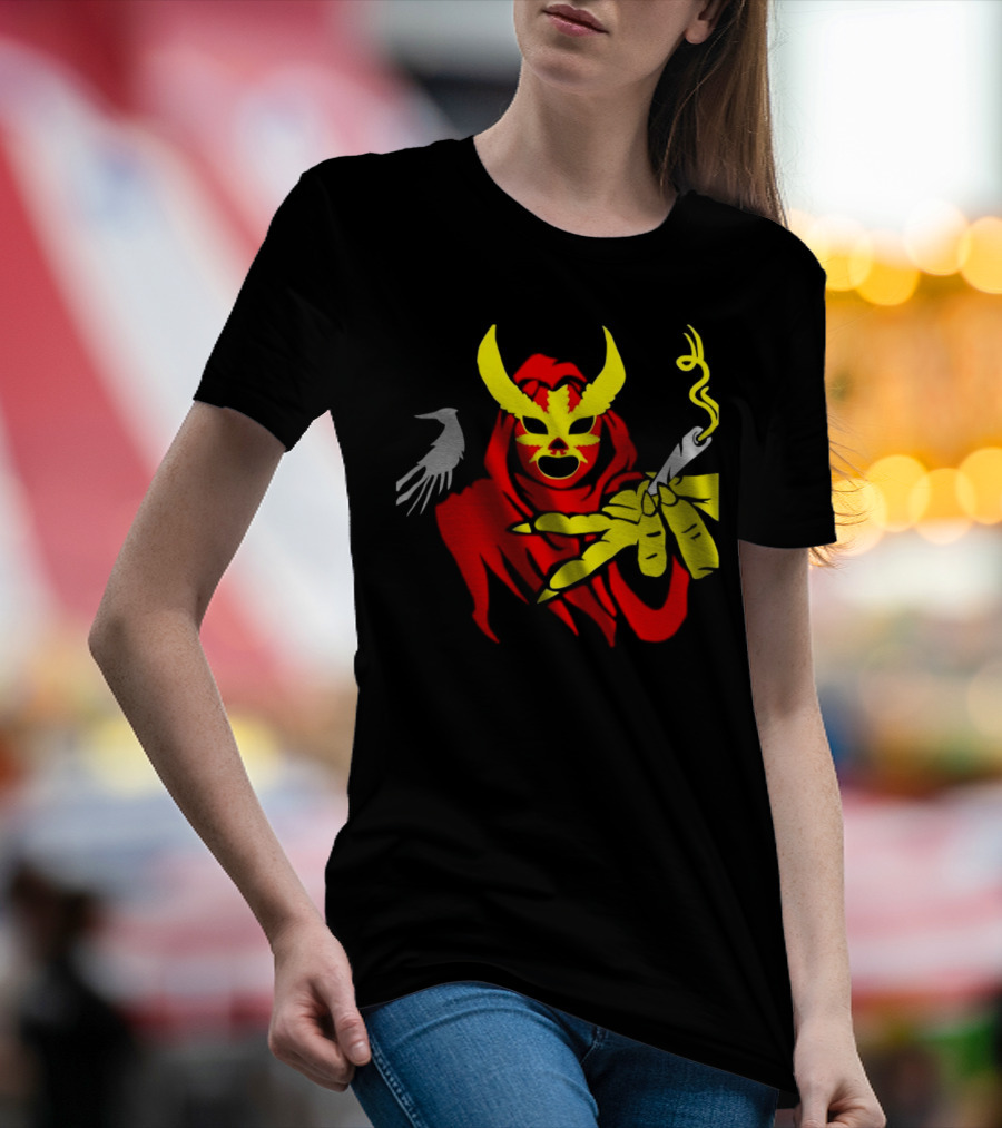 High Side Of The Ropes Wraithador Masked Figure Smoking With Raven T-Shirt