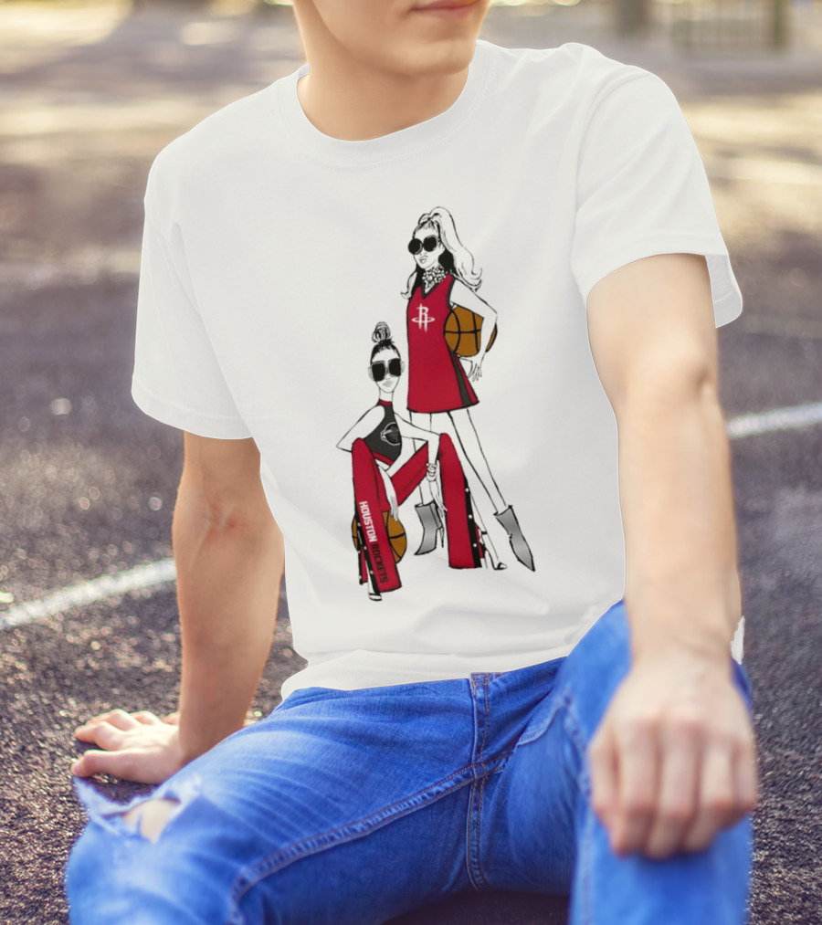 Houston Rockets G-III 4Her Basketball Girls Fitted Red Fashion Style With Basketballs T-Shirt