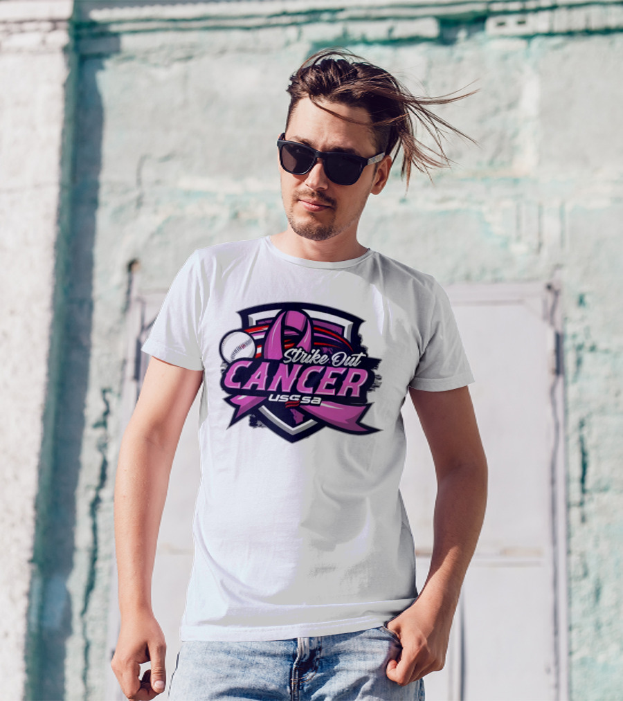 USSSA Arizona Baseball Strike Out Cancer 2024 Pink Ribbon And Baseball Shield T-Shirt