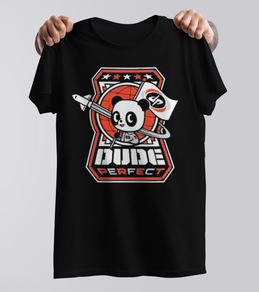 Dude Perfect Astropanda 2024 Rocket Panda Logo And Flag T-Shirt