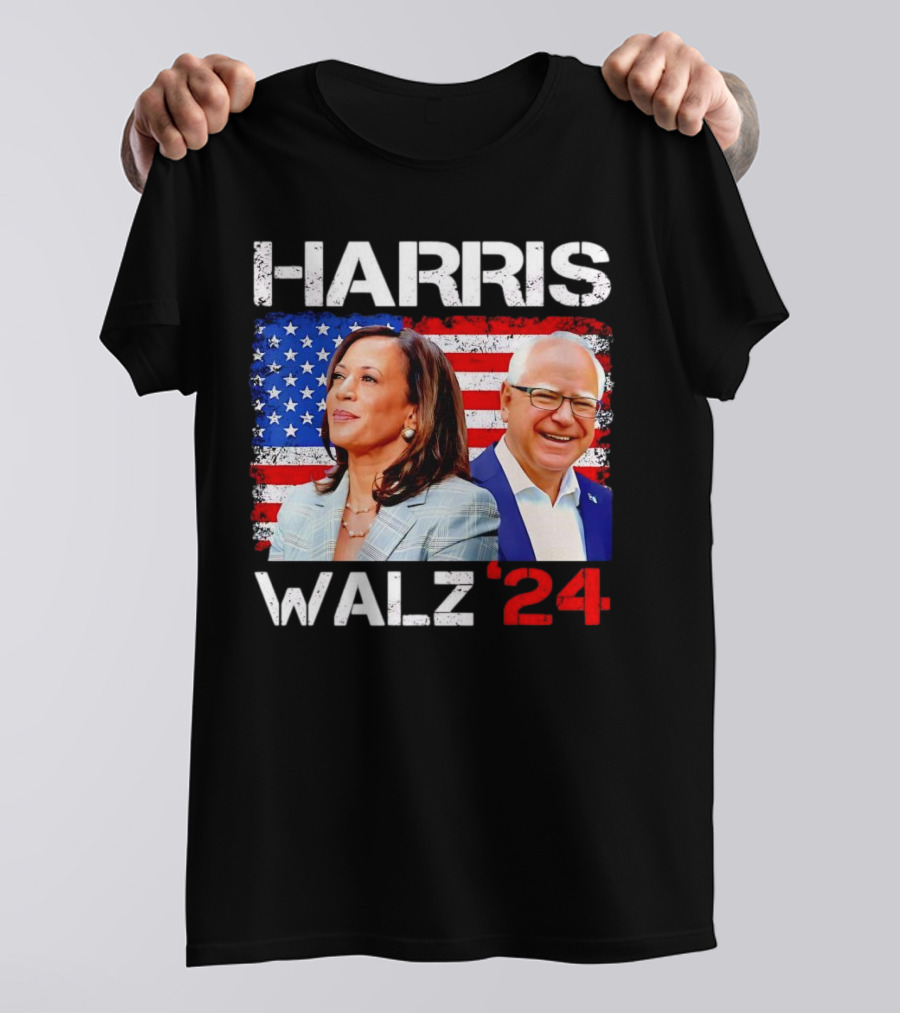 Harris Walz 2024 President Election Kamala Harris Tim Walz American Flag T-Shirt