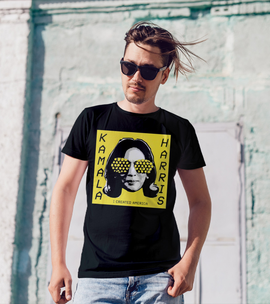 KAMALA HARRIS I CREATED AMERICA Yellow Print With Geometric Sunglasses T-Shirt