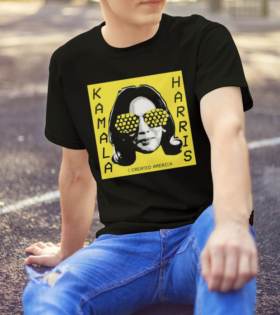 KAMALA HARRIS I CREATED AMERICA Yellow Print With Geometric Sunglasses T-Shirt