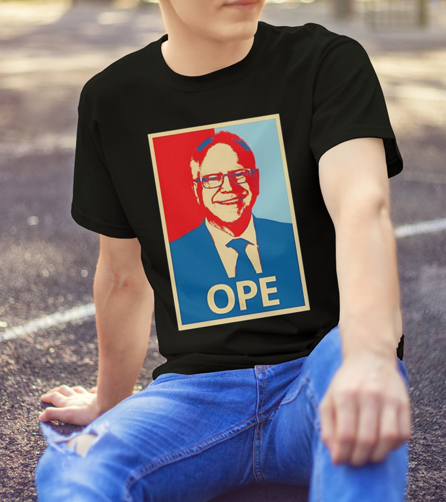 Tim Walz OPE Hope 2024 Poster Style Blue Red T-Shirt