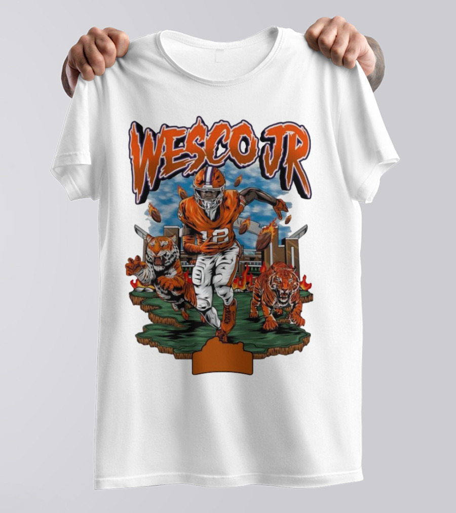 Wesco Jr. Clemson Tigers 2024 Football Action With Tigers T-Shirt