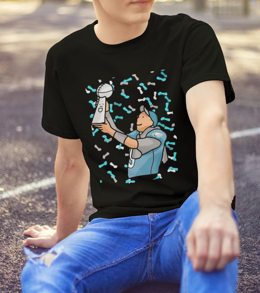Philadelphia Eagles Nick Foles Super Bowl Trophy Celebration Cartoon T-Shirt