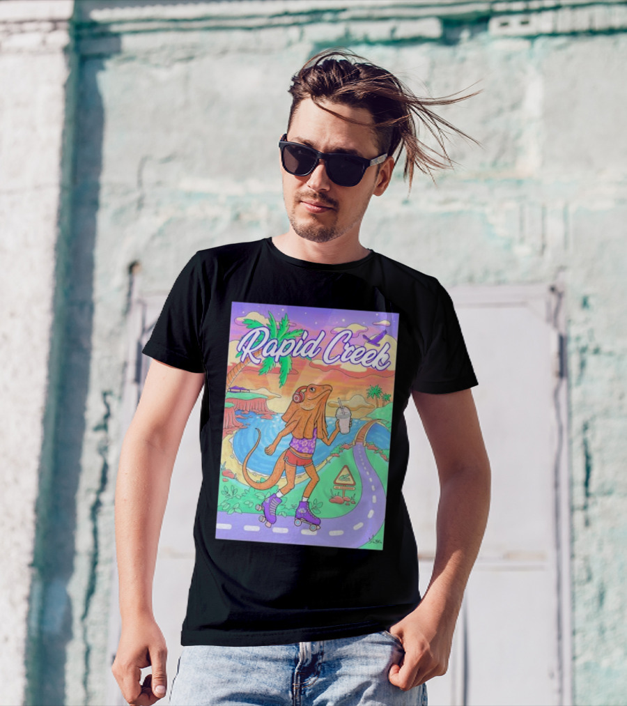 Rapid Creek Skateboarding Lizard Wizard With Headphones And Smoothie T-Shirt