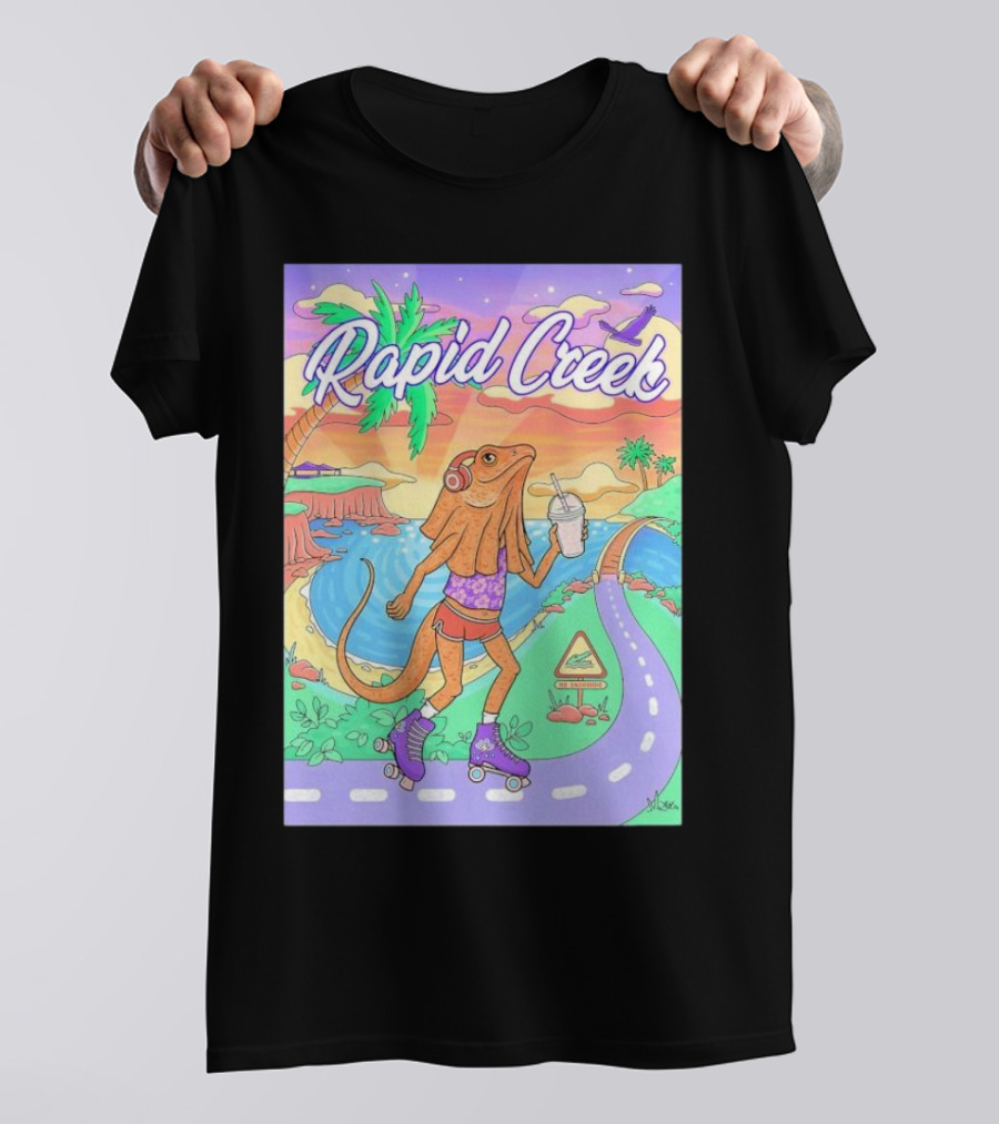 Rapid Creek Skateboarding Lizard Wizard With Headphones And Smoothie T-Shirt