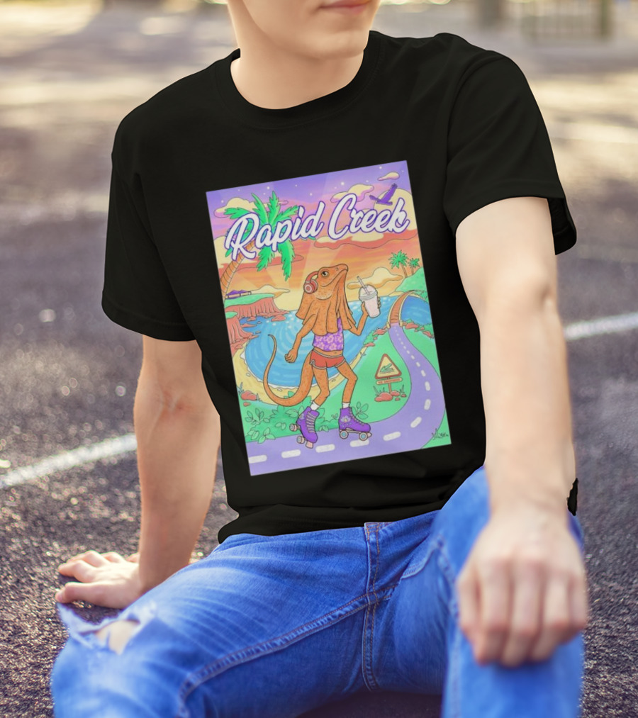 Rapid Creek Skateboarding Lizard Wizard With Headphones And Smoothie T-Shirt