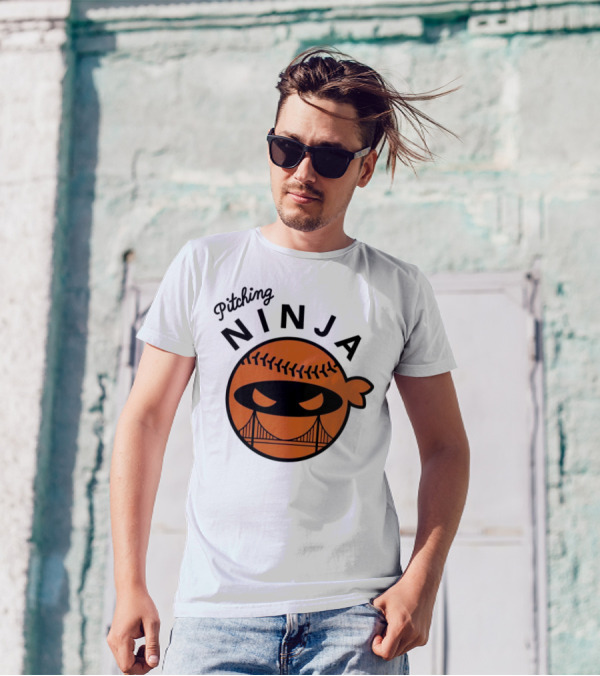 Pitching Ninja San Francisco Giants Orange Ball Face With Bridge T-Shirt