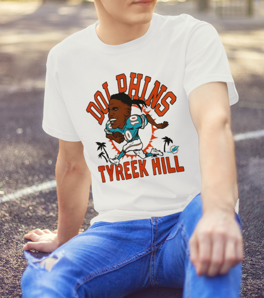 Tyreek Hill Miami Dolphins Caricature Player Signature Dolphins T-Shirt