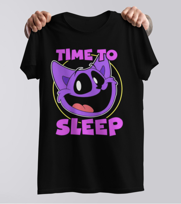 Time To Sleep Purple Cat Cartoon Face T-Shirt