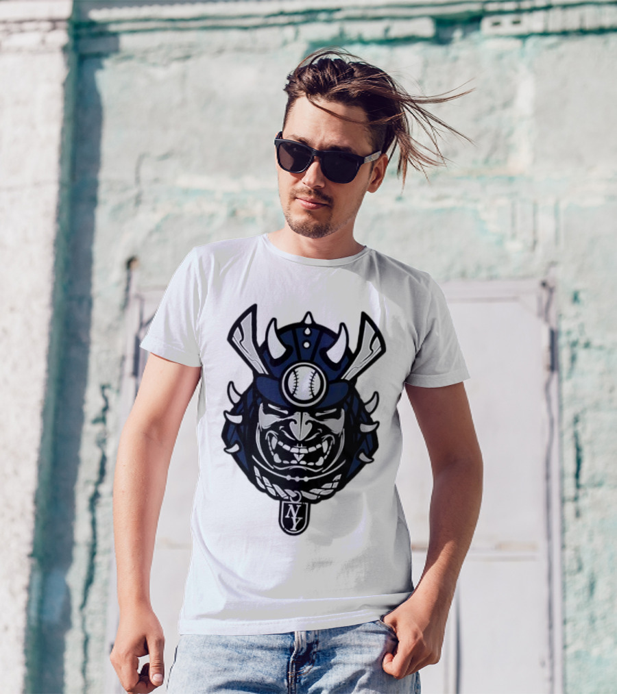 New York Yankees Samurai Helmet With Baseball And NY Initials T-Shirt