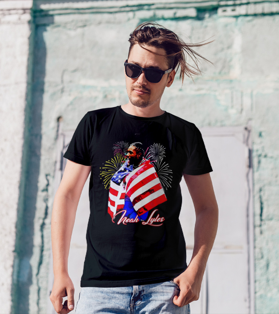 Noah Lyles With American Flag Fireworks T-Shirt