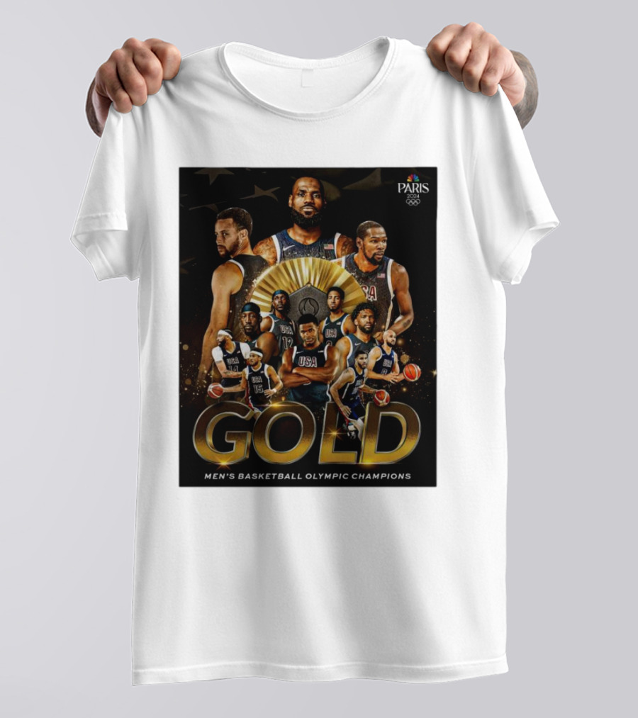 Paris 2024 Gold Men's Basketball Olympic Champions USA T-Shirt