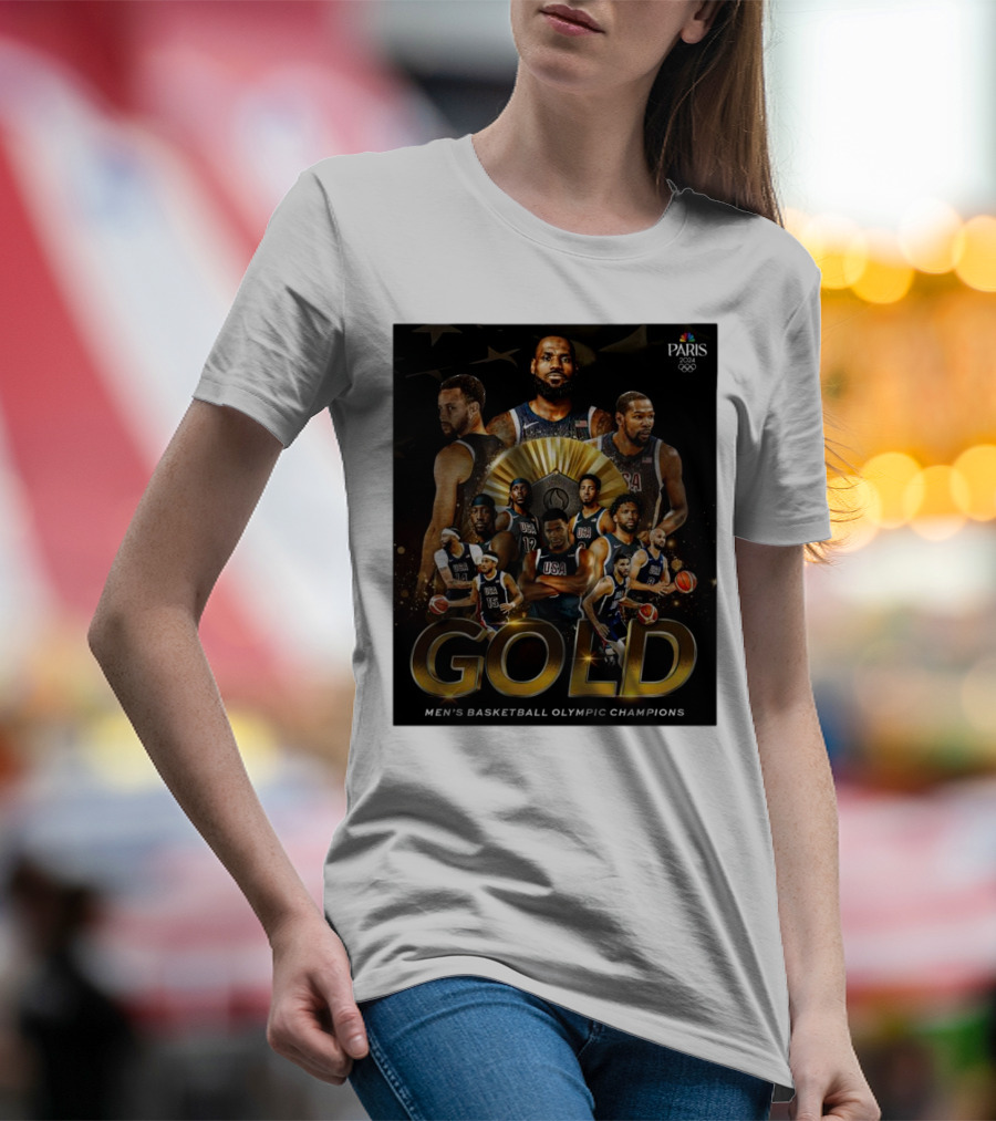 Paris 2024 Gold Men's Basketball Olympic Champions USA T-Shirt