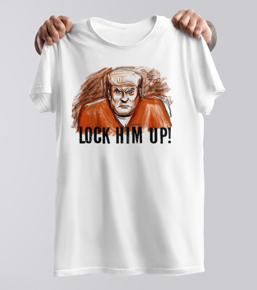 Donald Trump Lock Him Up Political Satire Cartoon T-Shirt