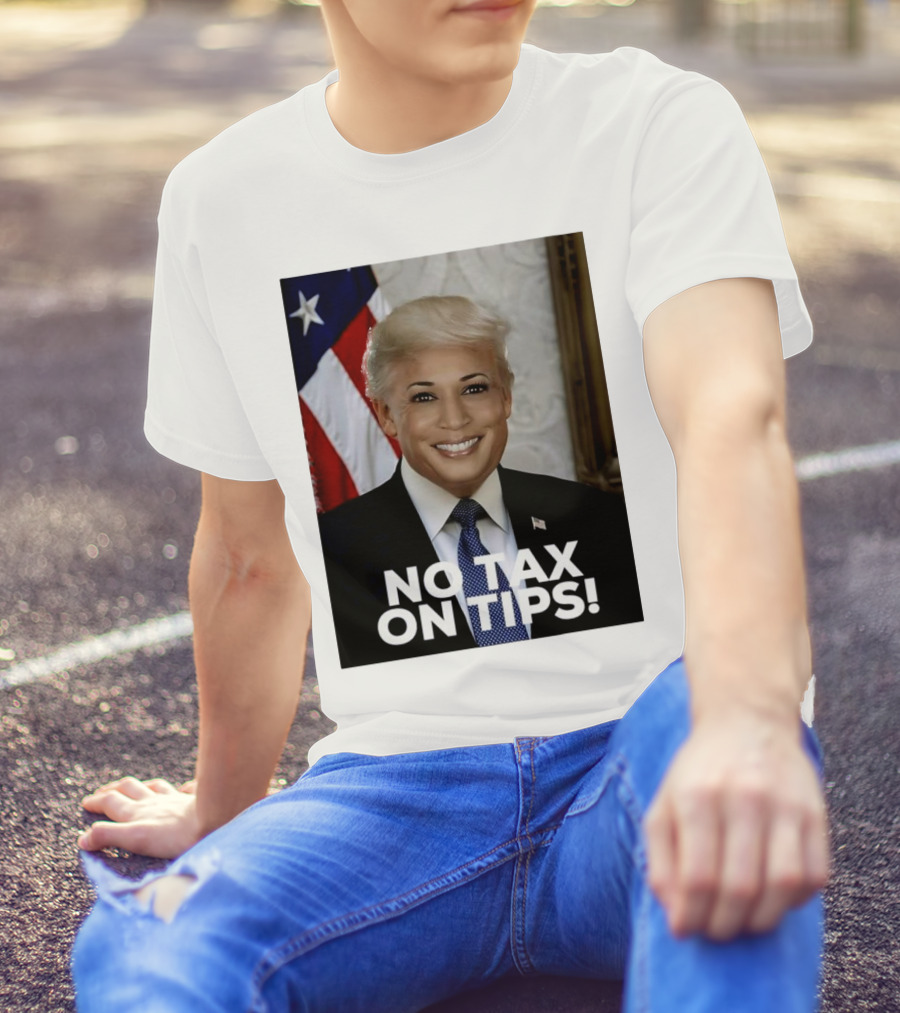 Donald Trump Kamala Harris Face Mashup No Tax On Tips T-Shirt