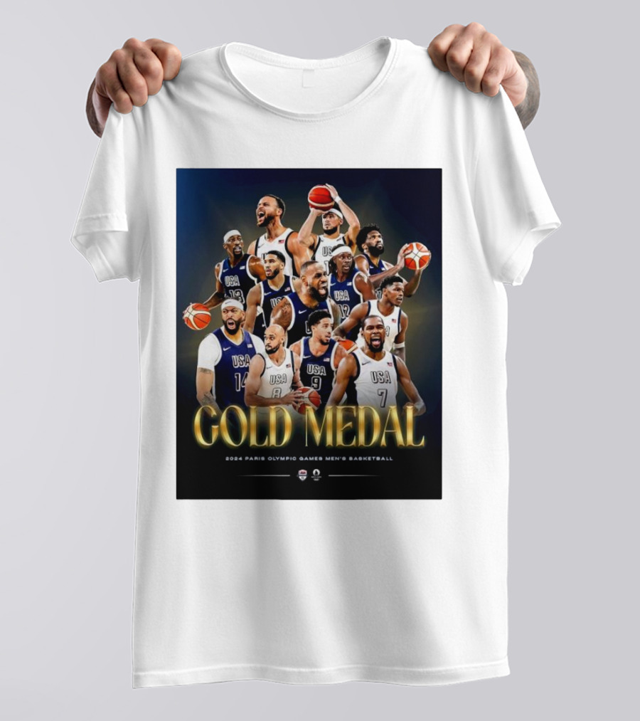 Gold Medal 2024 Paris Olympic Games USA Men’s Basketball Team Victory T-Shirt