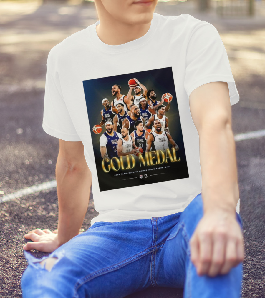 Gold Medal 2024 Paris Olympic Games USA Men’s Basketball Team Victory T-Shirt