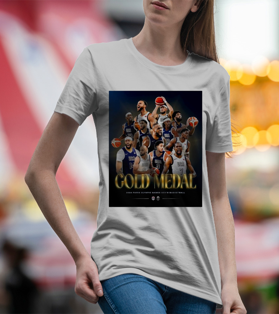 Gold Medal 2024 Paris Olympic Games USA Men’s Basketball Team Victory T-Shirt