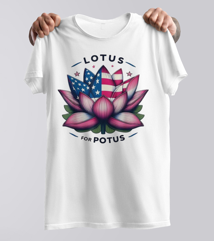 Kamala Harris 2024 Lotus For POTUS American Flag Blossom T-Shirt