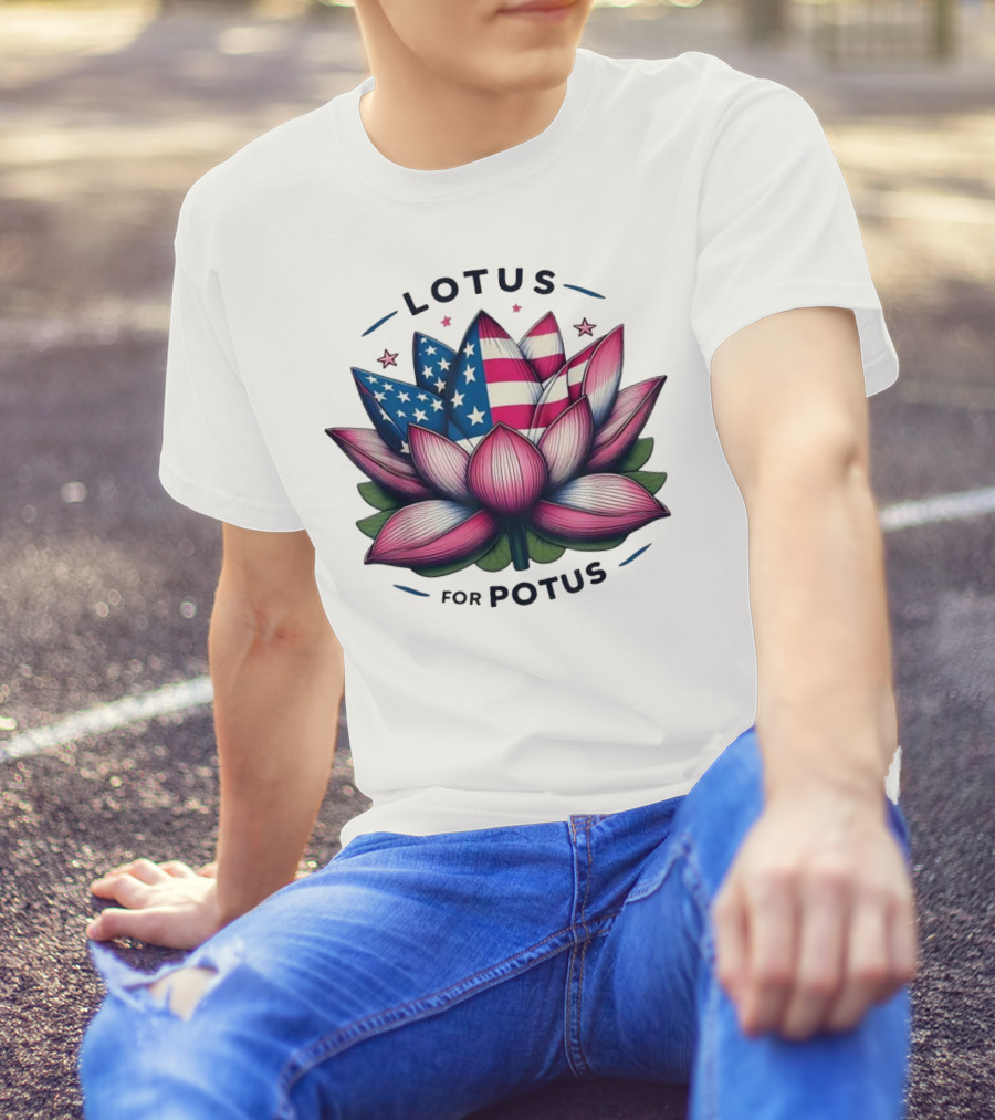 Kamala Harris 2024 Lotus For POTUS American Flag Blossom T-Shirt