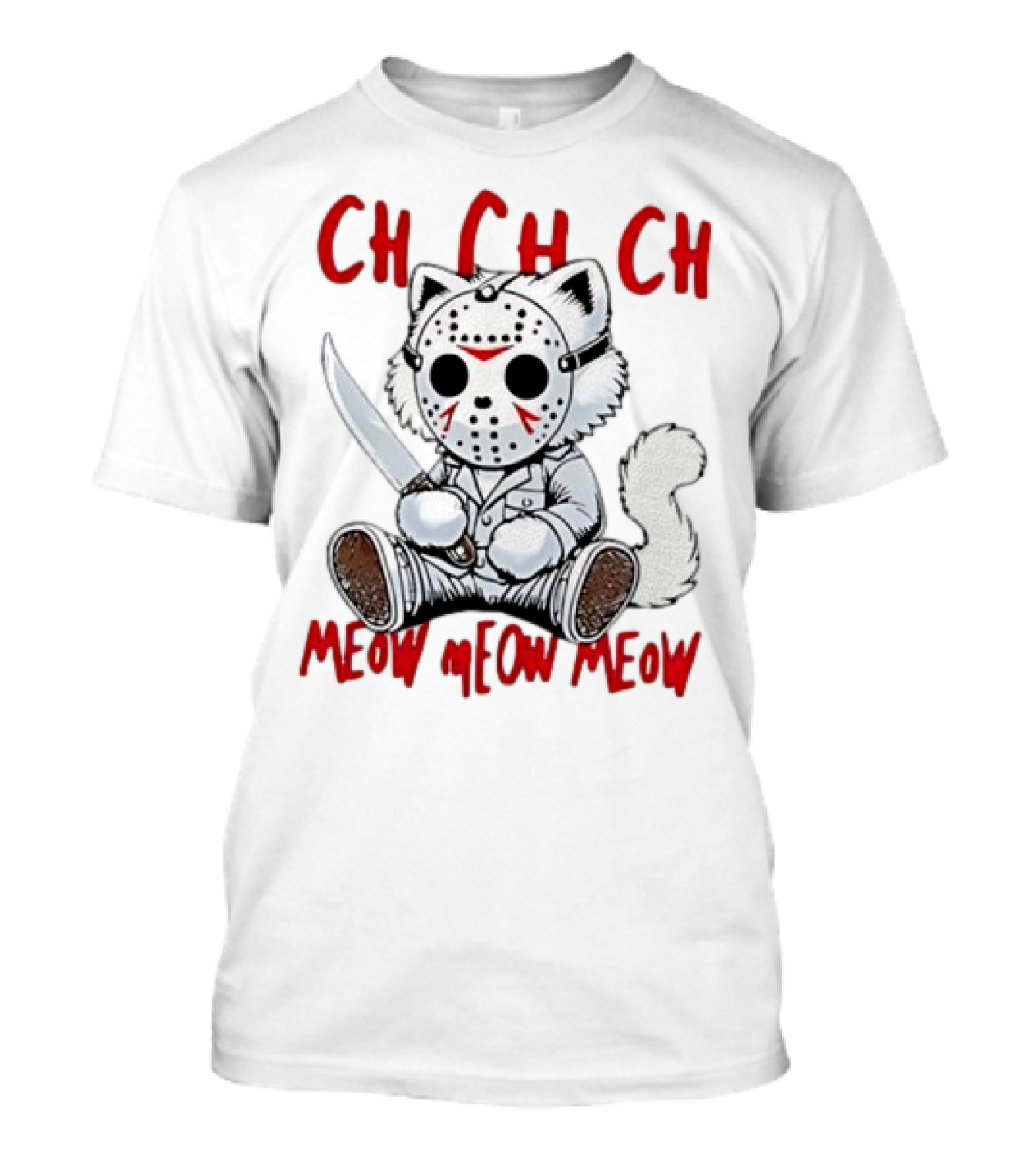 CH CH CH Meow Meow Meow Halloween Cat With Mask And Knife T-Shirt