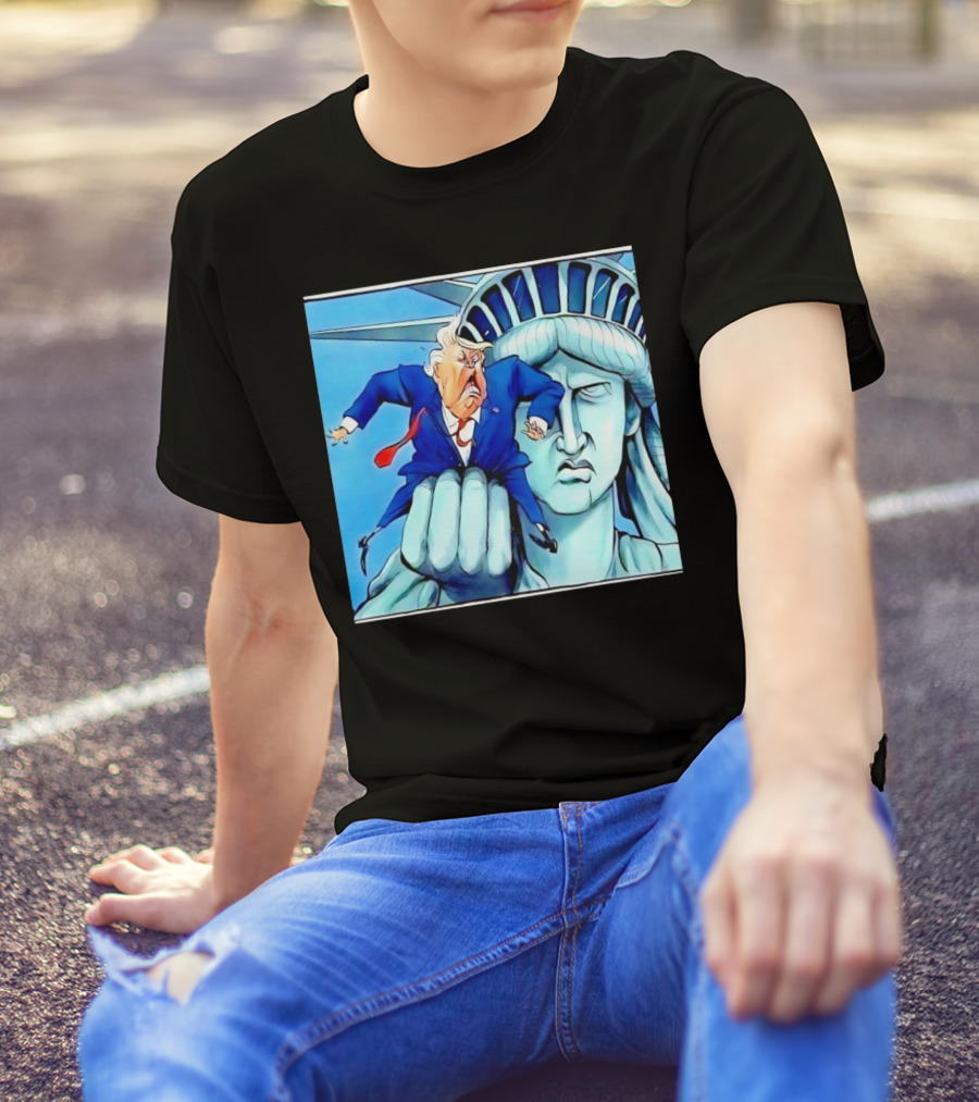 Statue Of Liberty Holds Trump In Cartoon T-Shirt