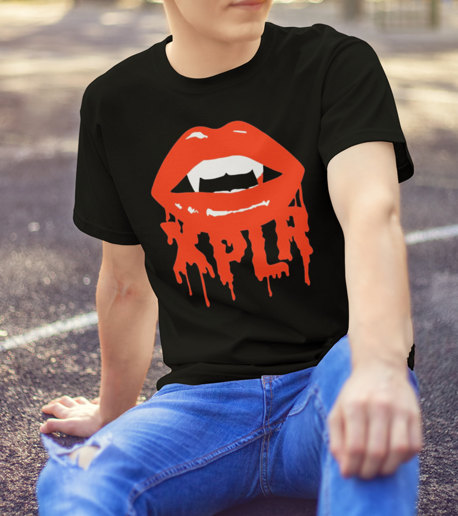 XPLR Fangs Back To School Dripping Red Lips T-Shirt