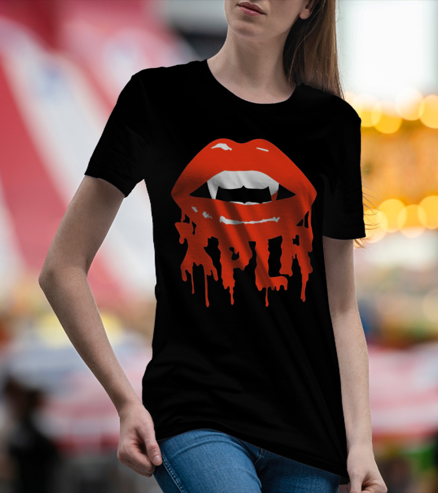 XPLR Fangs Back To School Dripping Red Lips T-Shirt