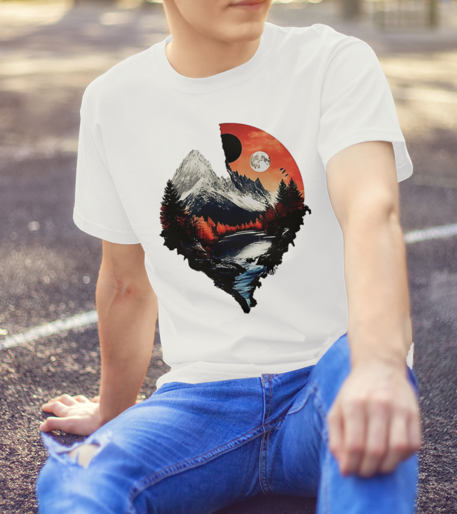 For Friends Family Couple Nature Mountain Sunset River Moon Forest T-Shirt