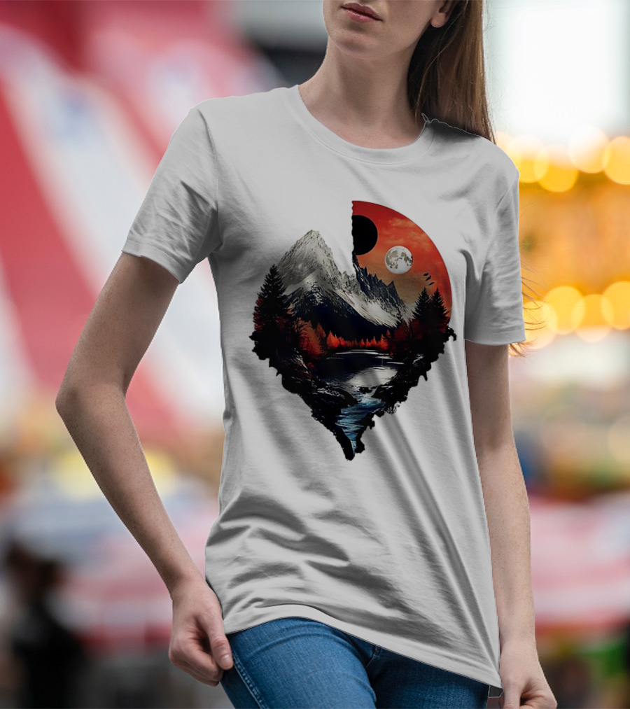 For Friends Family Couple Nature Mountain Sunset River Moon Forest T-Shirt
