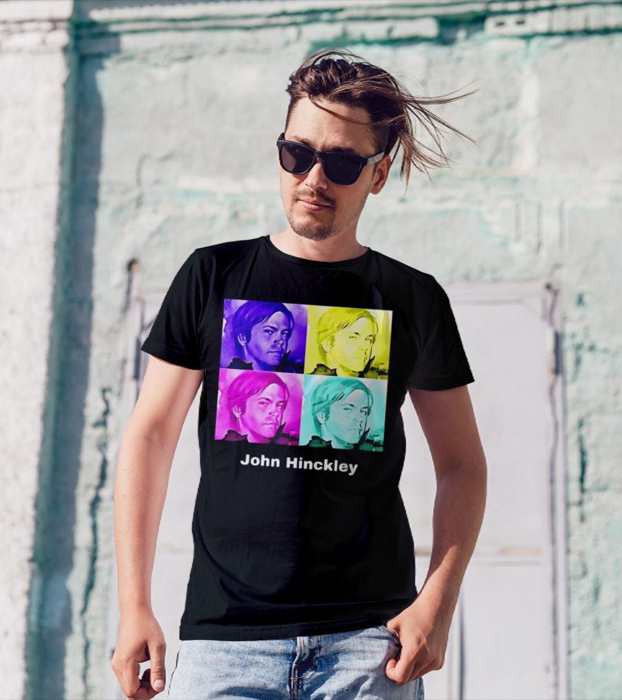 John Hinckley Pop Art Portrait Quad Color Blocks T-Shirt