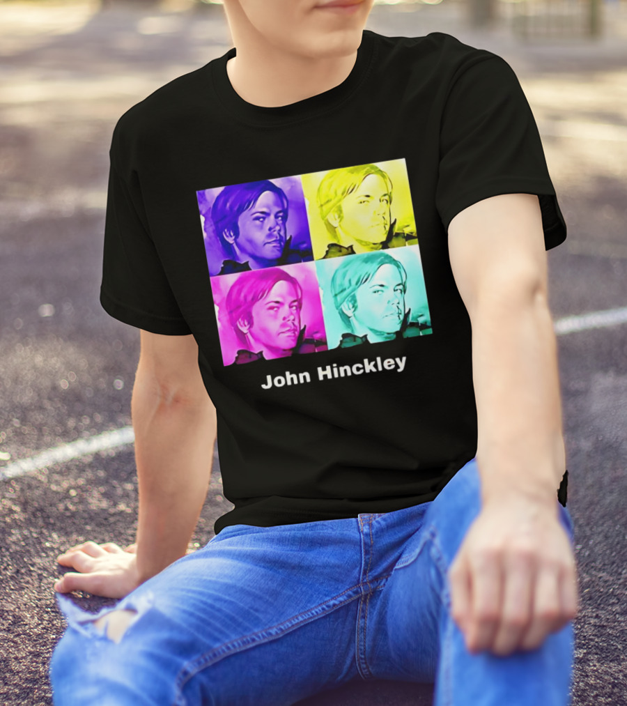 John Hinckley Pop Art Portrait Quad Color Blocks T-Shirt