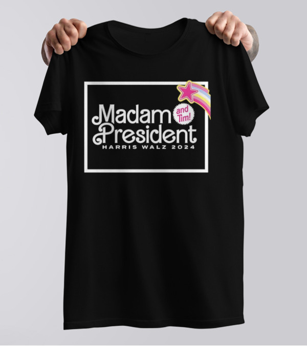 Madam President And Tim Harris Walz 2024 Star And Rainbow T-Shirt