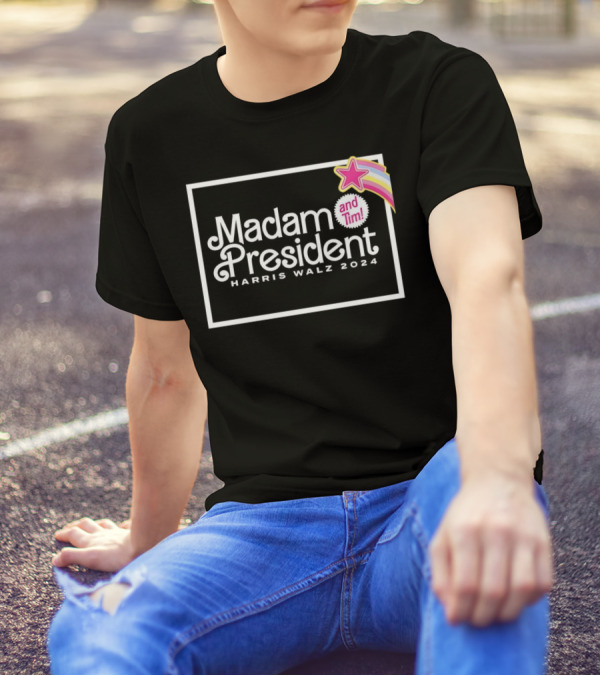 Madam President And Tim Harris Walz 2024 Star And Rainbow T-Shirt