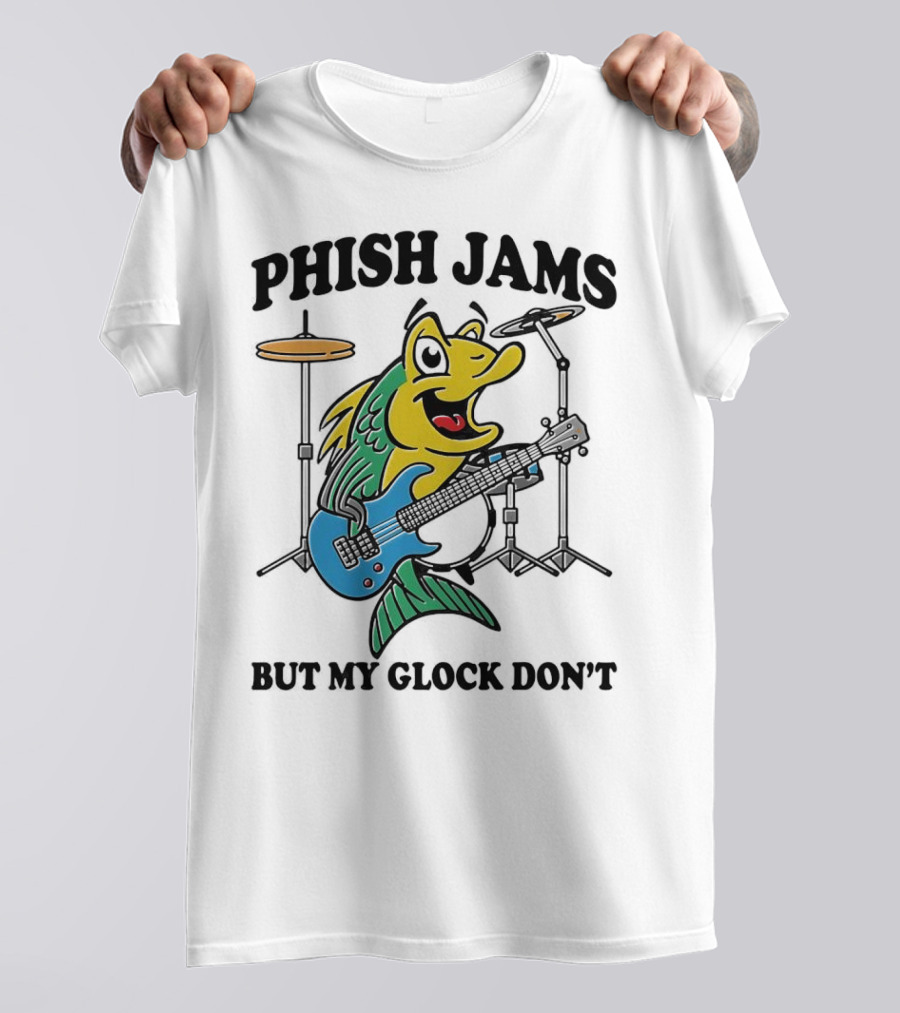 Phish Jams But My Glock Don’t Fish Guitar Drums Cartoon T-Shirt