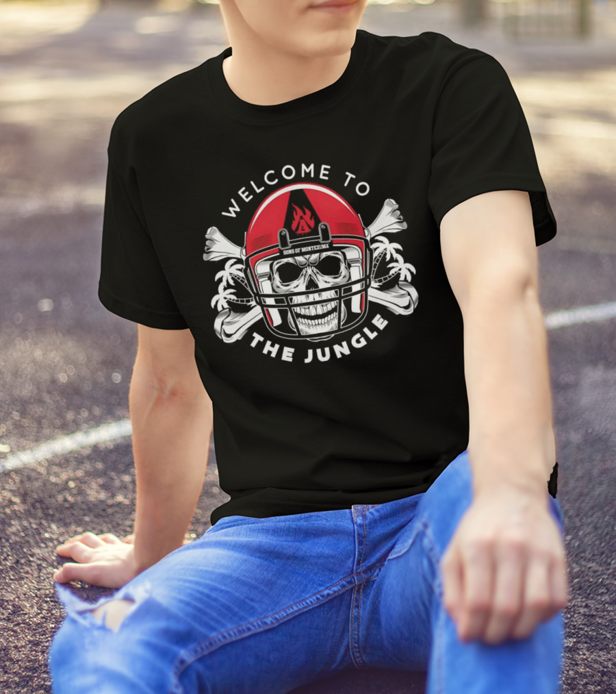 Welcome To The Jungle Skull Wear Helmet Sons Of Montezuma SDSU Aztecs T-Shirt